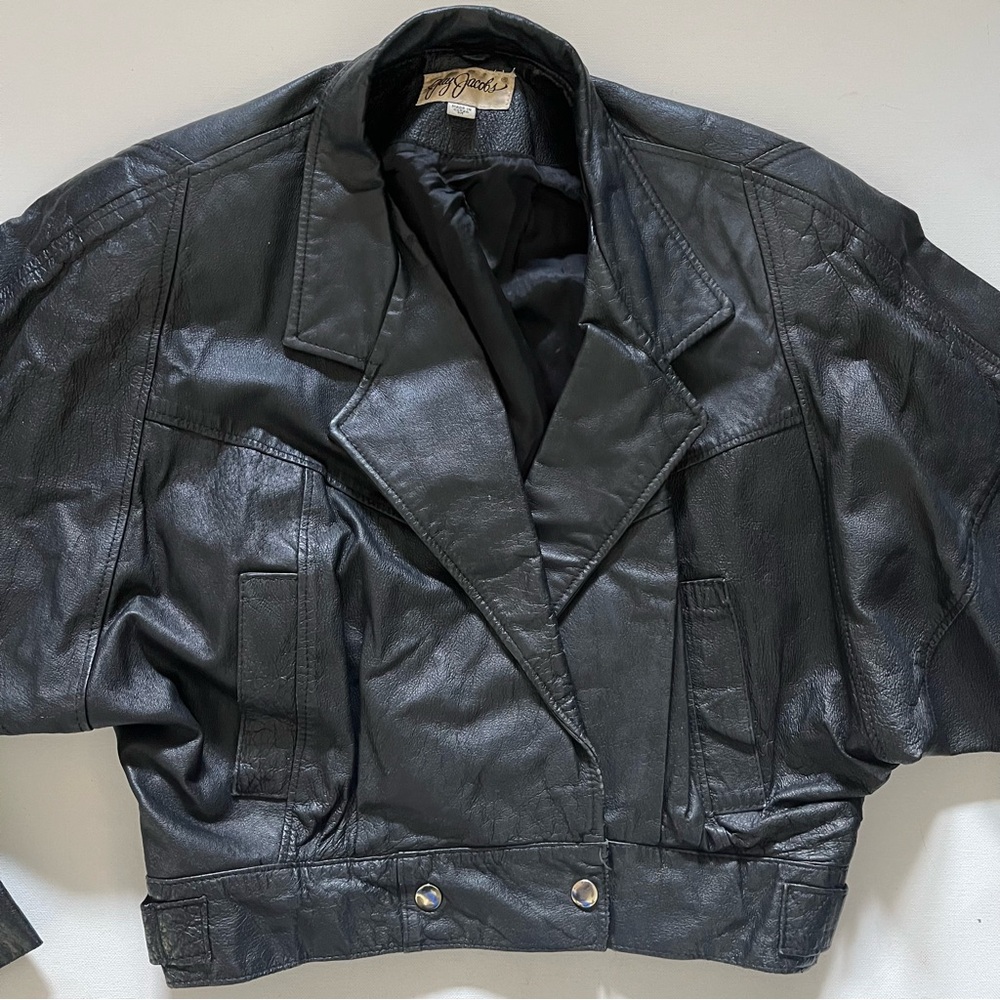 Vintage 80s / 90s Jay Jacobs Black Cropped Leather Jacket Size medium